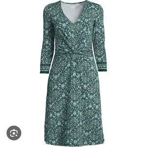 Lands End Modal Floral‎ Dress Front Twist Size S Modest Knee Length